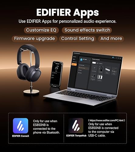 Miniatura 9 de Edifier Auriculares con cancelación activa de ruido, auriculares Bluetooth sobre la oreja, reproducción de 92 horas con cable e inalámbrico,