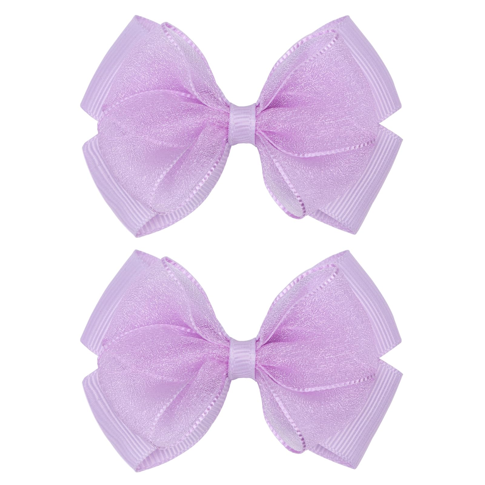 Zolyco Tiny 3 Inch Organza Double Hair Bow Clips - Lined Boutique Alligator Hairpin for Baby Girls, Toddlers, and Little Teens - Kids Barrettes Set of