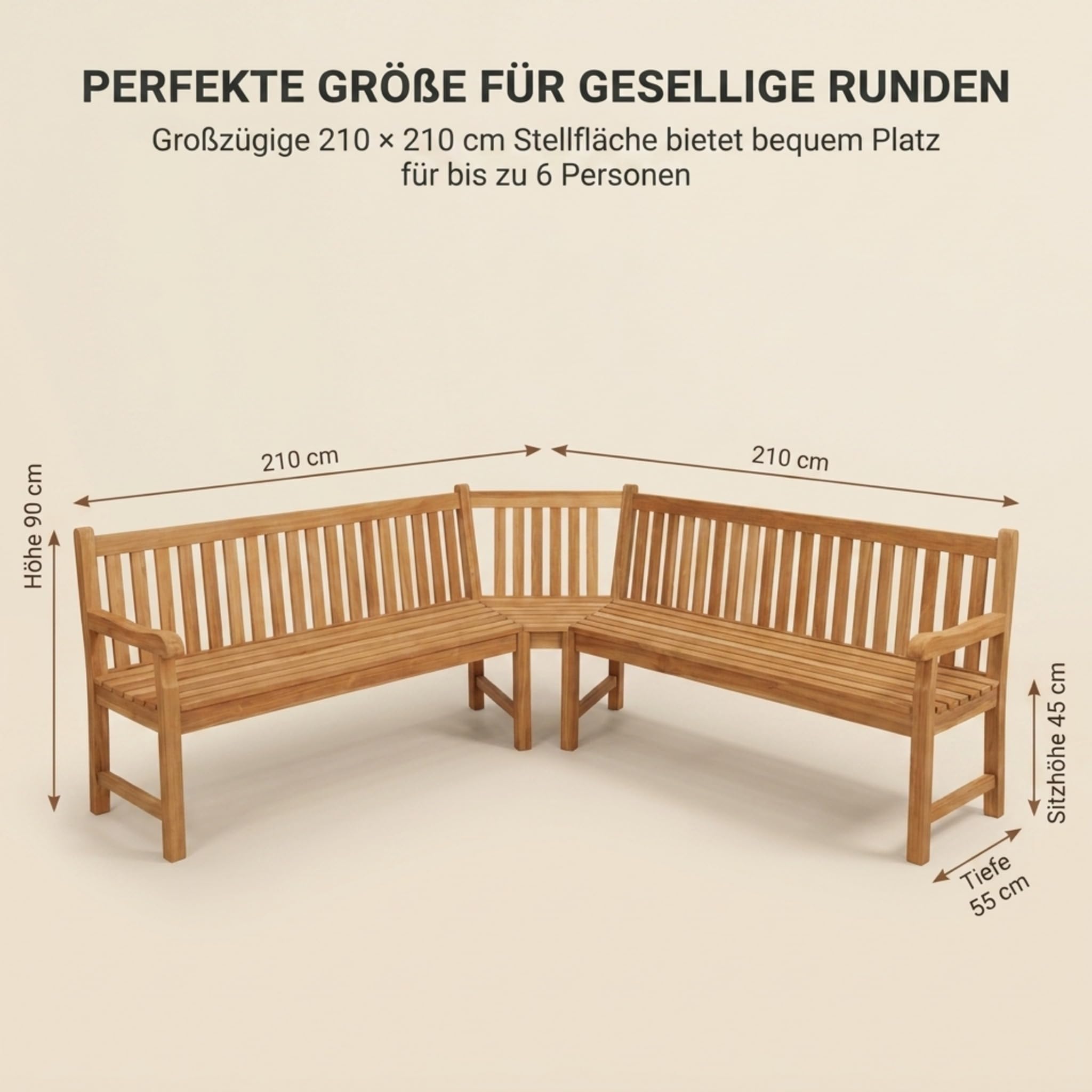 SAM Premium Garten-Eckbank 210 cm 6-Sitzer, Eckbank aus Teakholz massiv mit Armlehnen und Rückenlehne, wetterfeste Holzbank für Garten Terrasse Wintergarten Outdoor