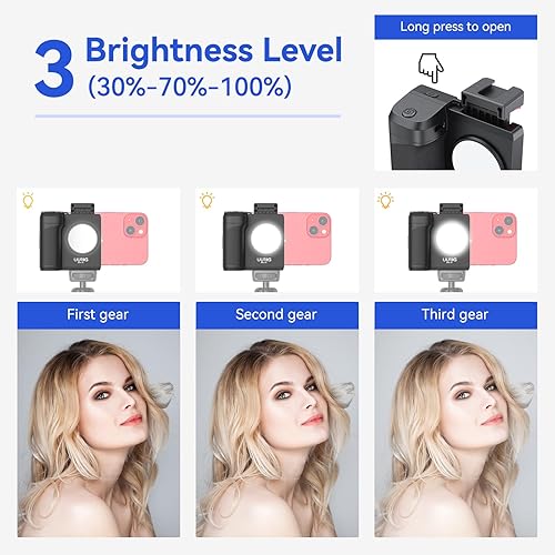 Miniatura 3 de UURIG PH-14 - Mango de obturador de cámara para teléfono inteligente con control remoto Bluetooth inalámbrico desmontable, luz de relleno ajustable