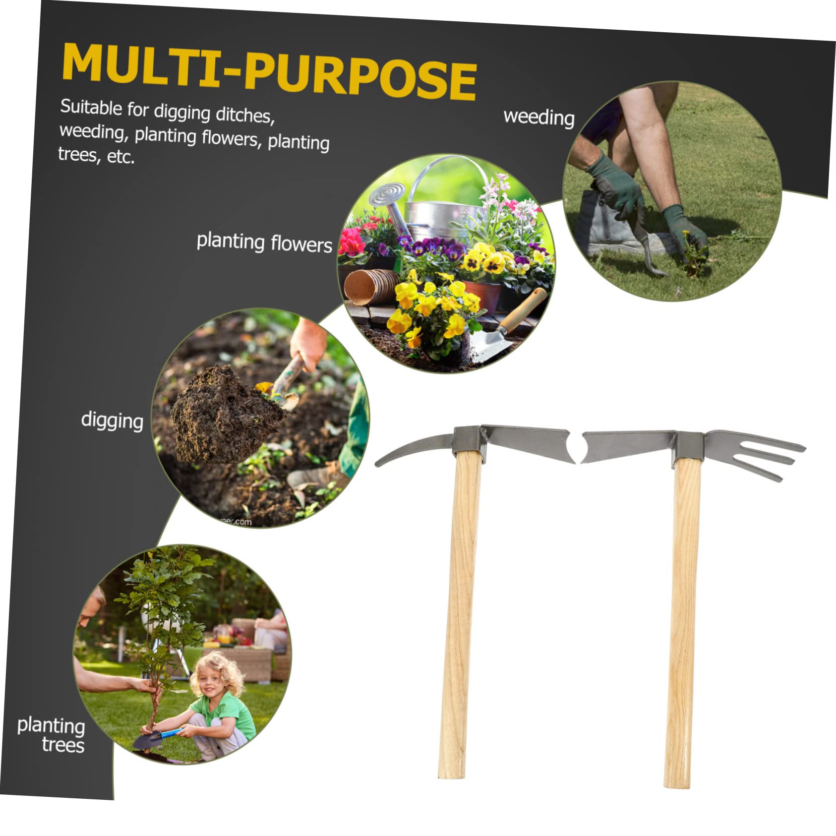 Abaodam 2pièces Petite Houe De Jardinage Acier Manganèse Et Bois Outil Léger pour Creuser Désherber Et Cultiver Légumes Et Fleurs Accessoire Pratique Et Portable pour Amateurs De Jardinage