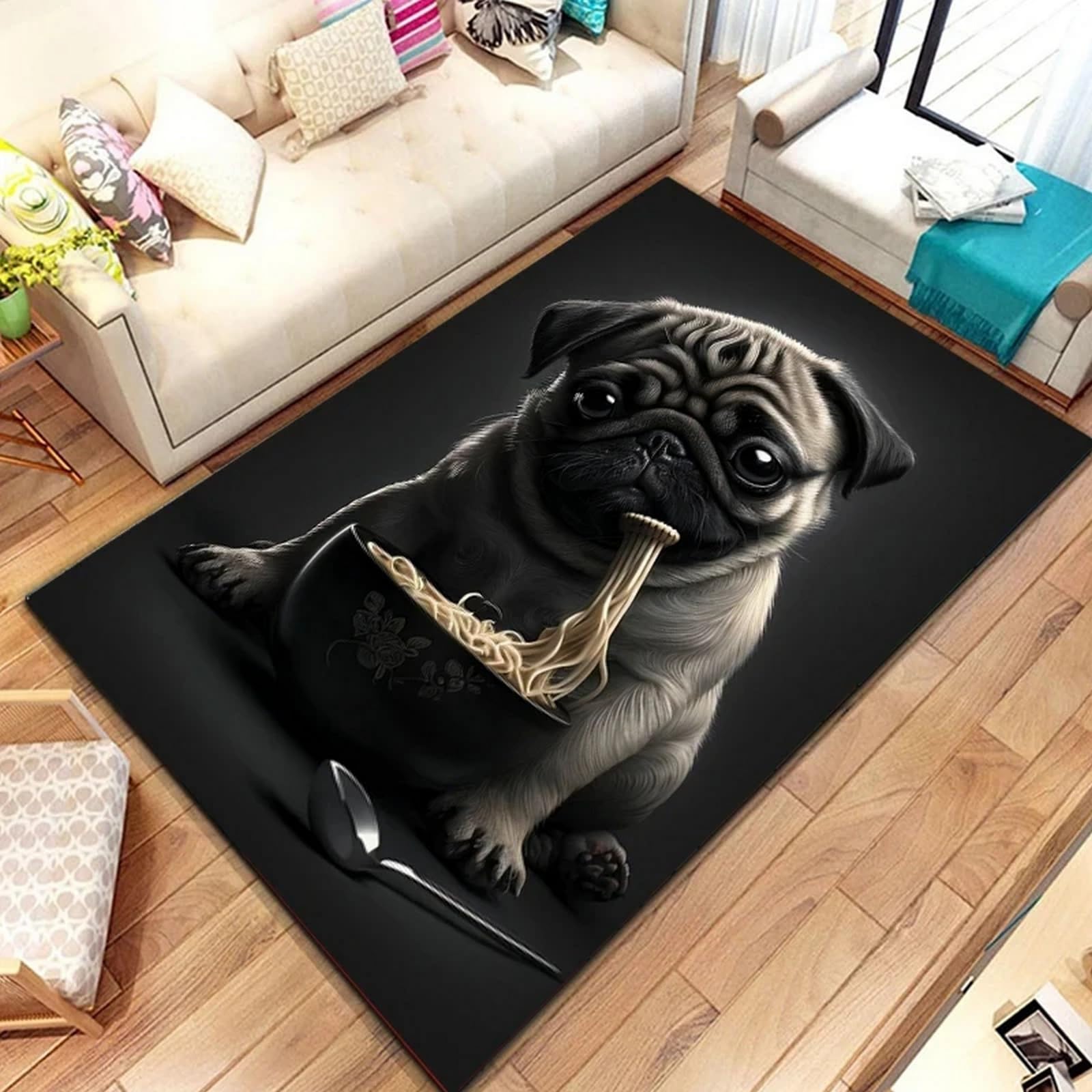 Tapis de chambre enfant 160x230 cm anti-tache | Tapis motif chien 3D facile à nettoyer