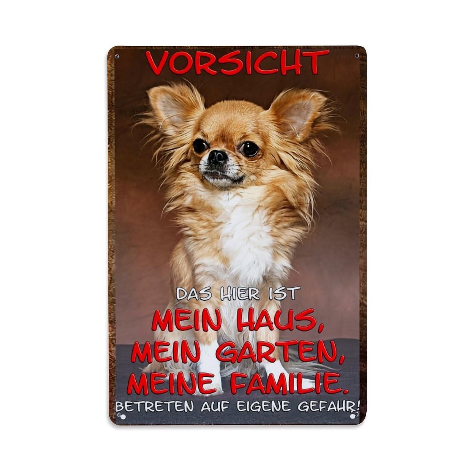 Chihuahua Warning Sign German Text Retro Metal Tin Sign, Vintage Decor Art Poster for Bar, Home, Man Cave, Kitchen, Laundry Room Gift 8x12Inch