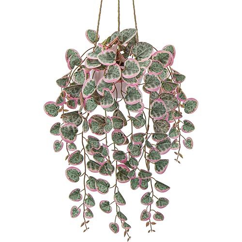 Briful Artificial Hanging Plants with Pot 17'' Fake String of Heart Vines Plants Faux Hanging Planter Greenery for Wall Home Office Indoor Porch Railings Garden Balcony Patio Outdoor Decor