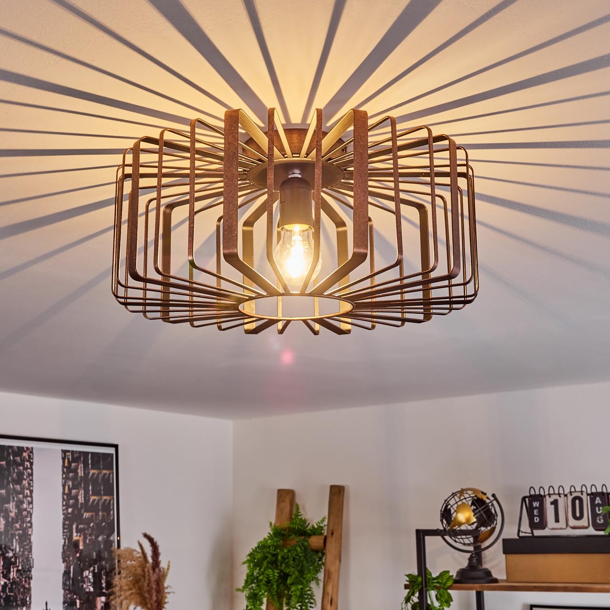 hofstein Oravi Ceiling Light, Metal Ceiling lamp in Black/Copper, with Lattice lampshade, Ø 40 cm, 1-Flame, E27 Socket, Modern Light with Play of Light, Without Bulb