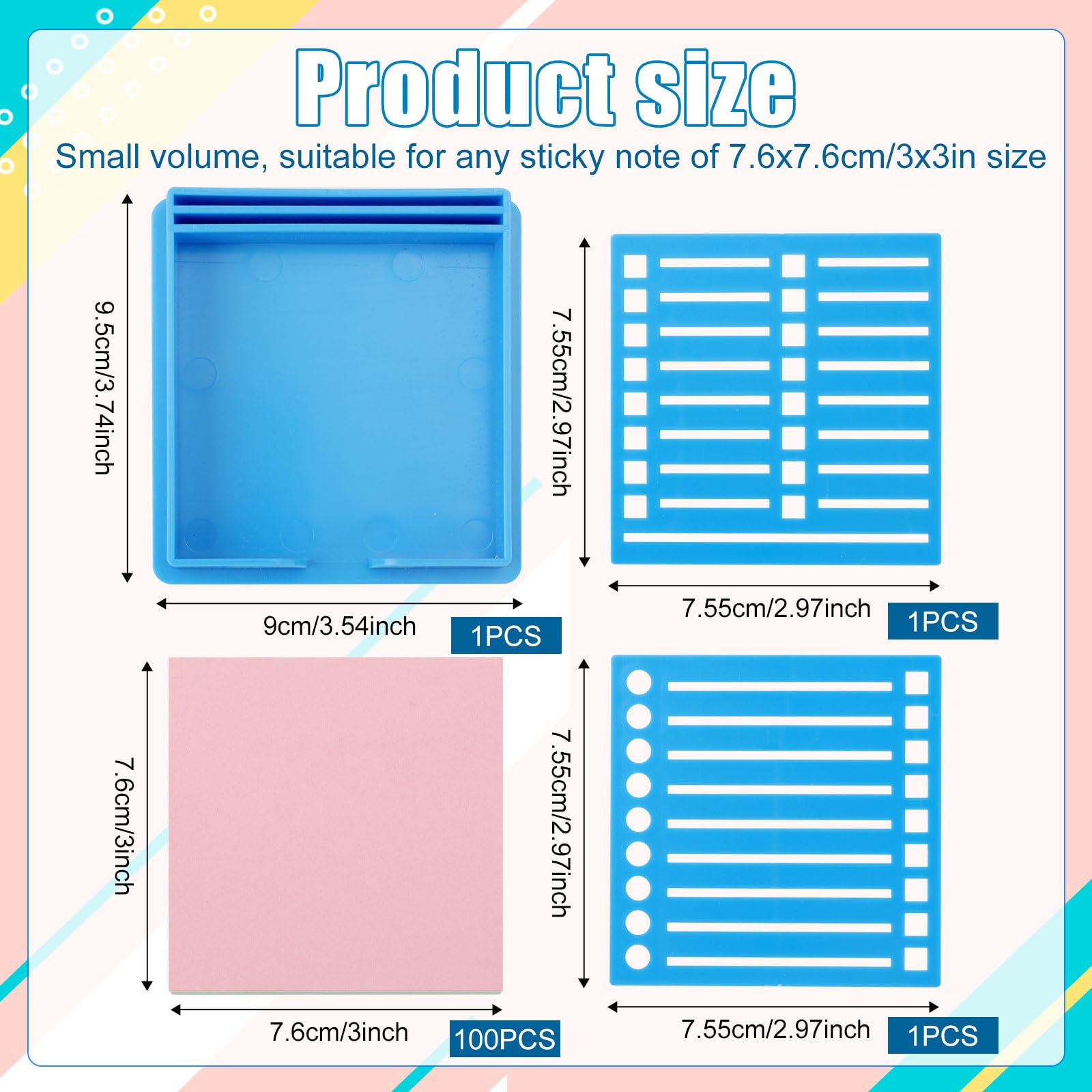 PEUTIER Sticky Note Dispenser with Stencil, 3x3 Inch Self-Sticky Notes, 100 Count, Office School Supplies - Image 2