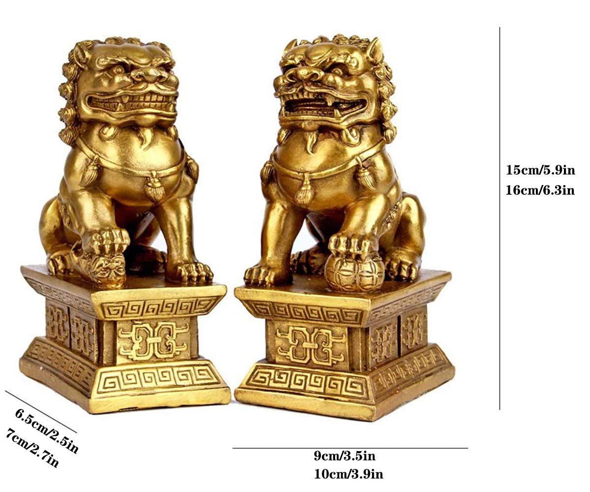 Feng Shui Statua in ottone Leone Ricchezza Porsperità Ornamento Coppia di fu Foo Cani Guardiano Scultura, Leone Posizionamento per interni Decor Figurina Migliore Congratulazioni per l'inaugurazione