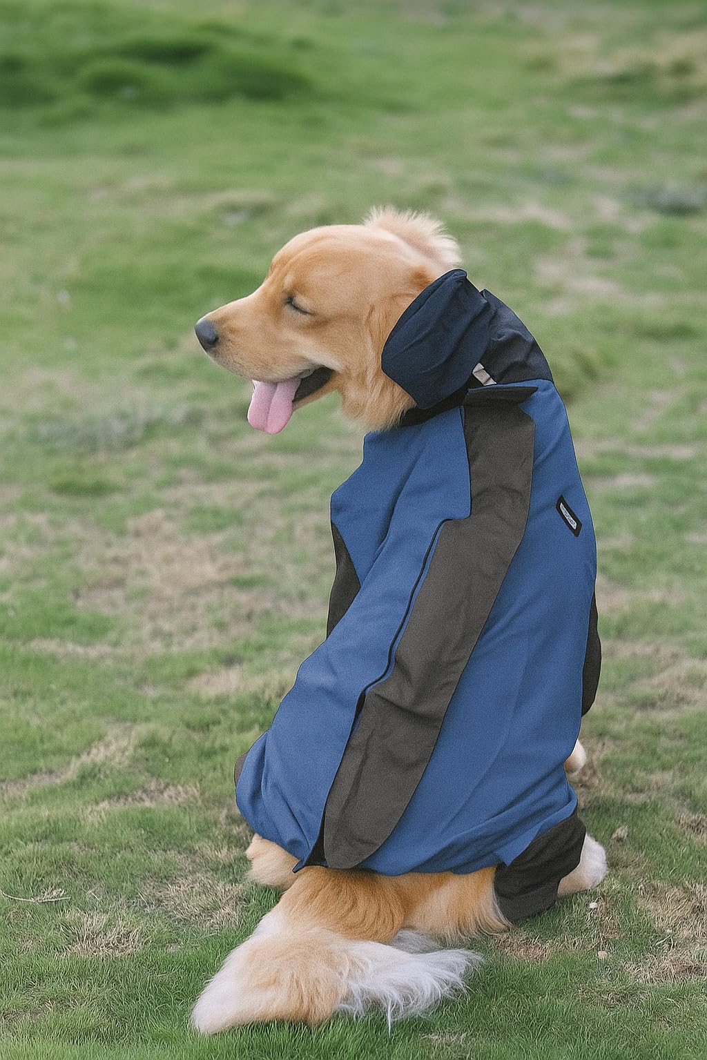 Bravo & Co. Full Body Raincoat for Dogs - Waterproof, Quick Snap Velcro Fastening, Leash Hole, Comfortable & Secure Coverage - Easy to Clean, Ideal for Wet Weather Protection | Navy Blue & Black, 5XL 1