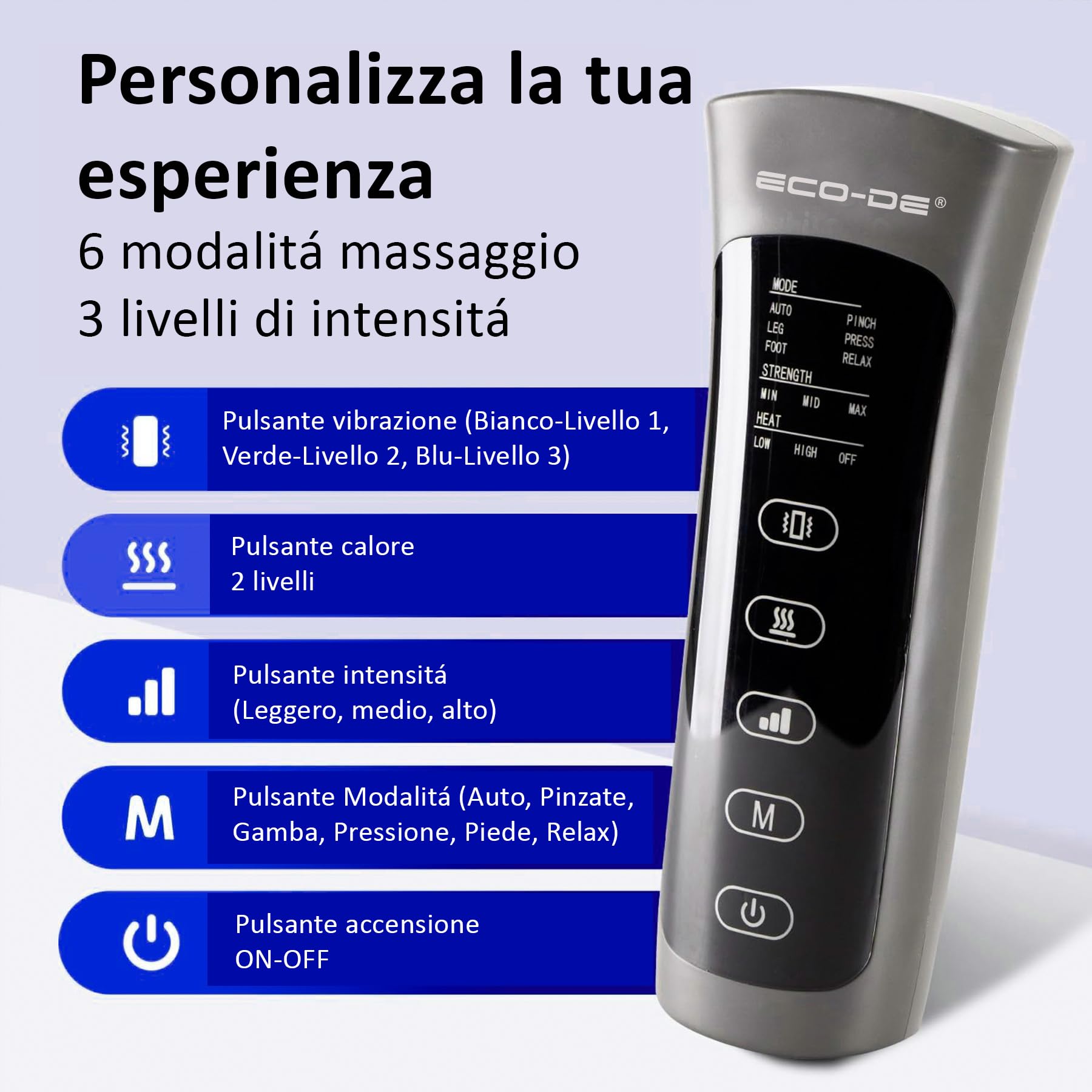 ECODE Pressoterapia Linfodrenaggio Massaggio Linfatico Drenante per Circolazione, Vene Varicose e Ritenzione Idrica Gambe Gonfie, Piedi, Polpacci e Caviglie – Gambali con Massaggiatore Linfodrenante