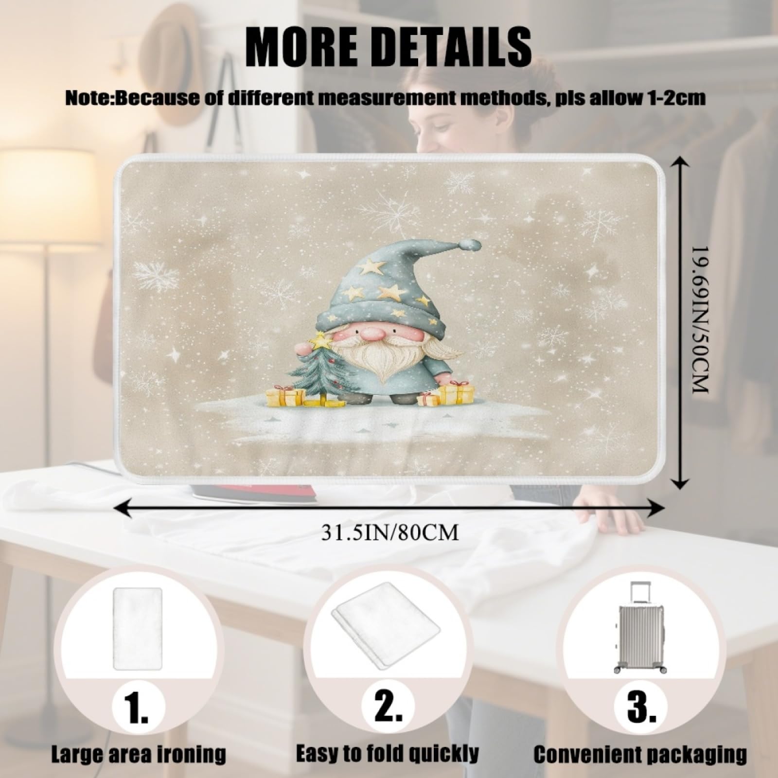 Bügelmatte Beige Weihnachtssterne Bügeleinlage Faltbares Hitzebeständig Waschbar Bügelauflage für Tisch und andere Oberflächen Bügelbrett Unterlage rutschfeste Bügeldecke 80x50cm (2 Stück)