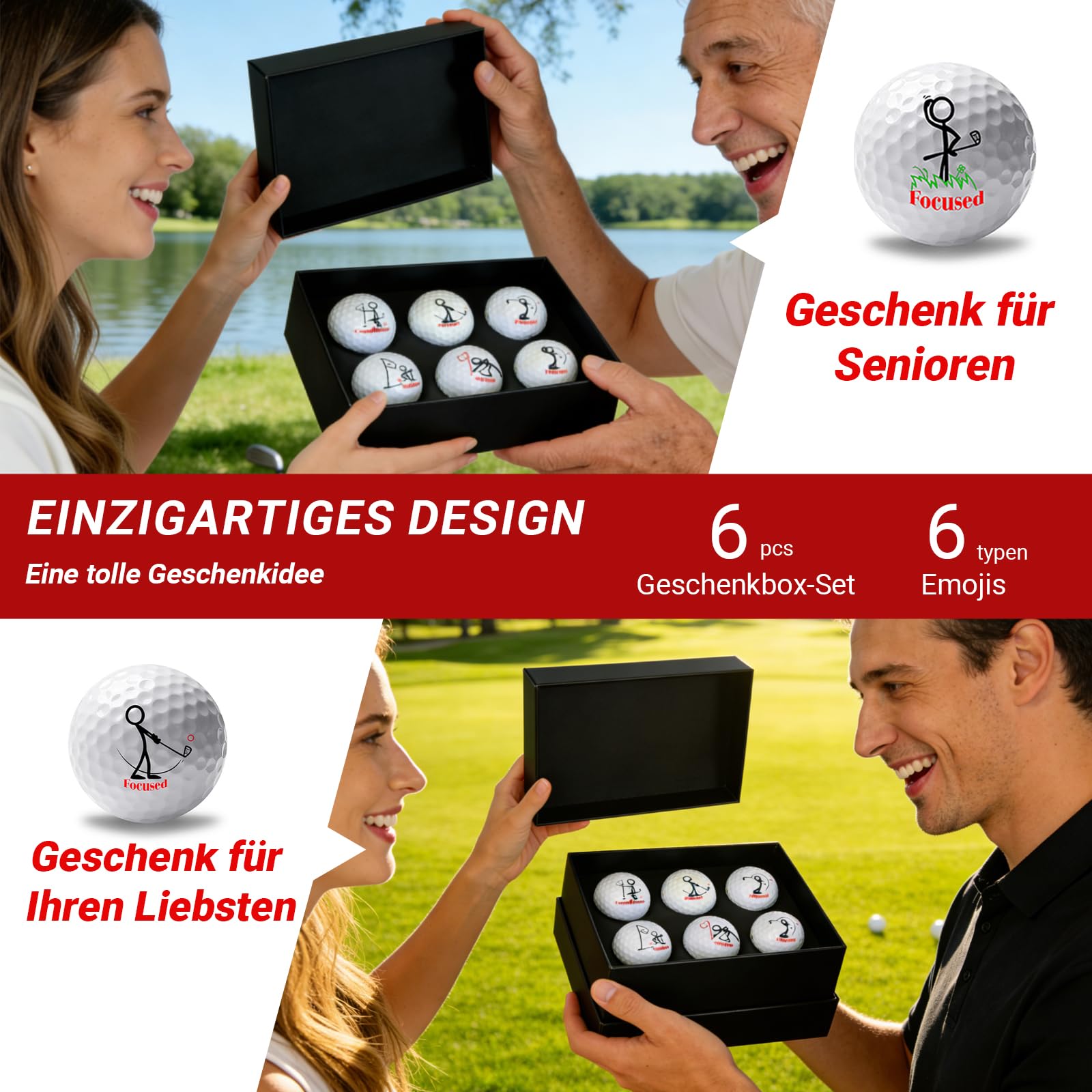 6er Pack lustige Golfbälle zum Geburtstag,Golfbälle Geschenke Set für Golfer,Kollegen,Vater und Golfbegeisterte