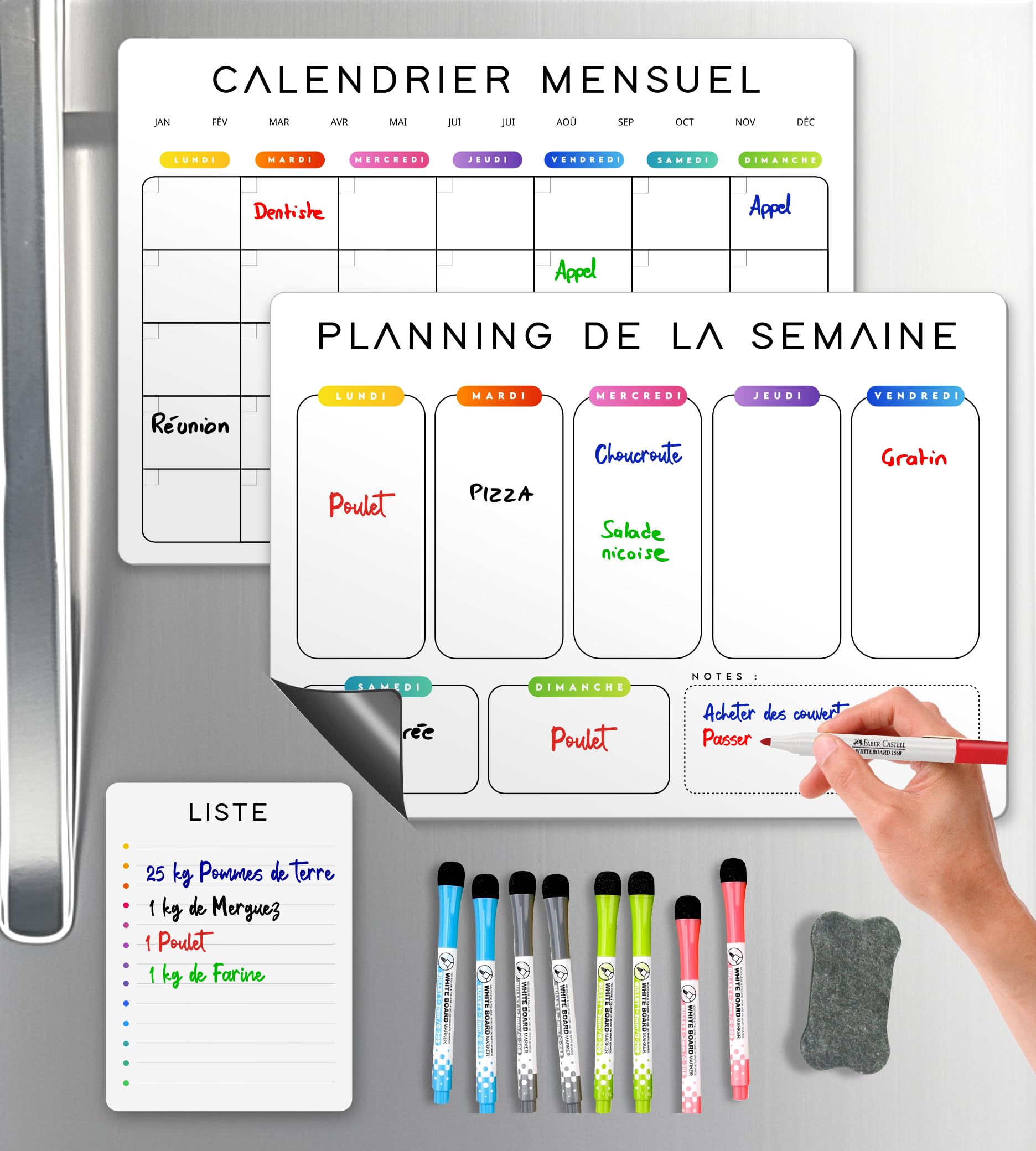 Organisation Familiale Calendrier Magnétique Frigo SKYCROO - 3 Tableaux Organisateur Familial Semainier Et Mensuel Planning Repas Courses