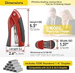 Stand-Up Stapler with 1000 Standard Staples (24/6), Ergonomic Soft Grip Small Compact Handheld Desktop Stapler for Office Business Home School - Red