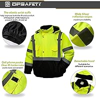 Vista 3 de Chaqueta de seguridad para hombre, chaqueta reflectante con capucha de alta visibilidad, chaqueta bomber de alta visibilidad con bolsillos