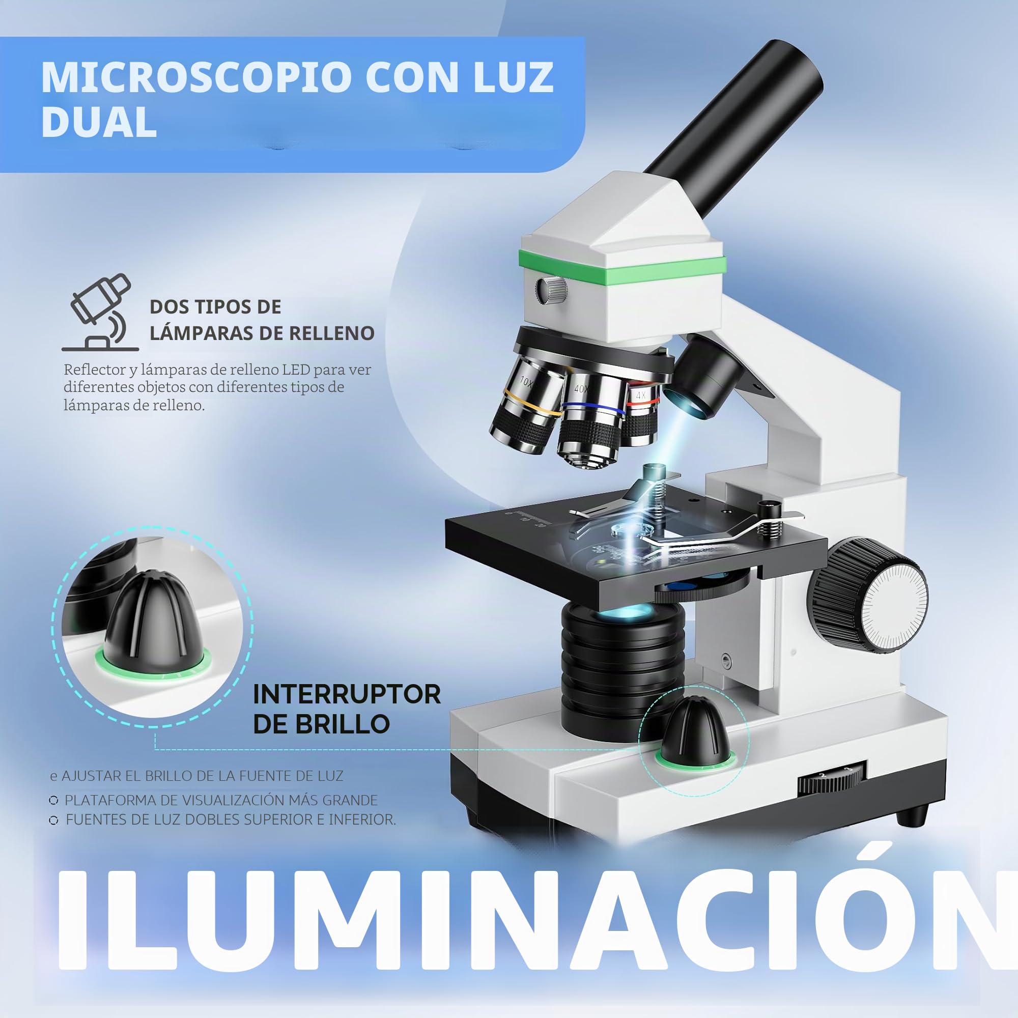 Microscopio 100X-3000X para niños y Adultos, microscopios biológicos Profesionales para Estudiantes, escuelas, Laboratorios y hogares, Accesorios completos para Principiantes.