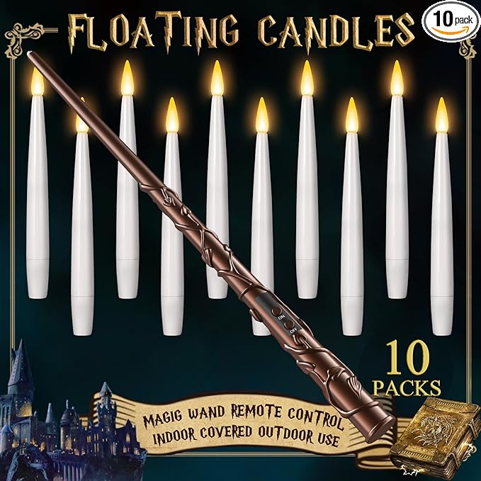 Floating Candles with Wand 10PCs - Magic Hanging Candles Halloween Decorations