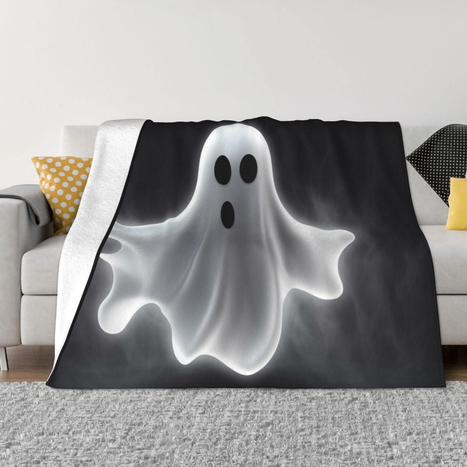 KLOPH Black and Halloween Ghost Throw Blanket 80"x60" Flannel Fluffy Warm Blanket for Couch, Reversible Plush Blankets for Bed, Comfy Fuzzy Blanket for Sofa, Plush Lightweight-Blankets for All Season