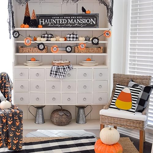 Miniatura 2 de PANDICORN Juego de 4 fundas de almohada de Halloween de 18 x 18 pulgadas, diseño de gato, calabaza, fantasma, bruja, caramelo, maíz, rayas negras,