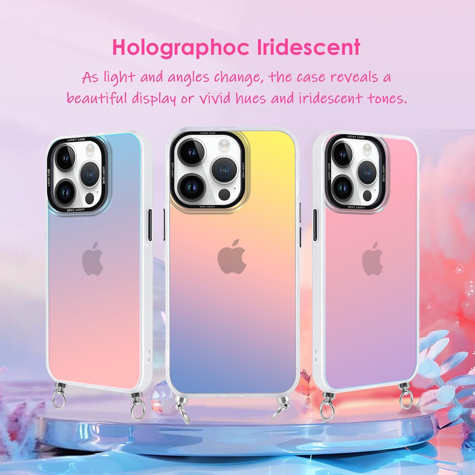 Xylota Cover Con Cordino Per IPhone 14 Pro Max, Custodia Trasparente Con Tracolla Regolabile, Silicone TPU Antiurto, Rosa - 2