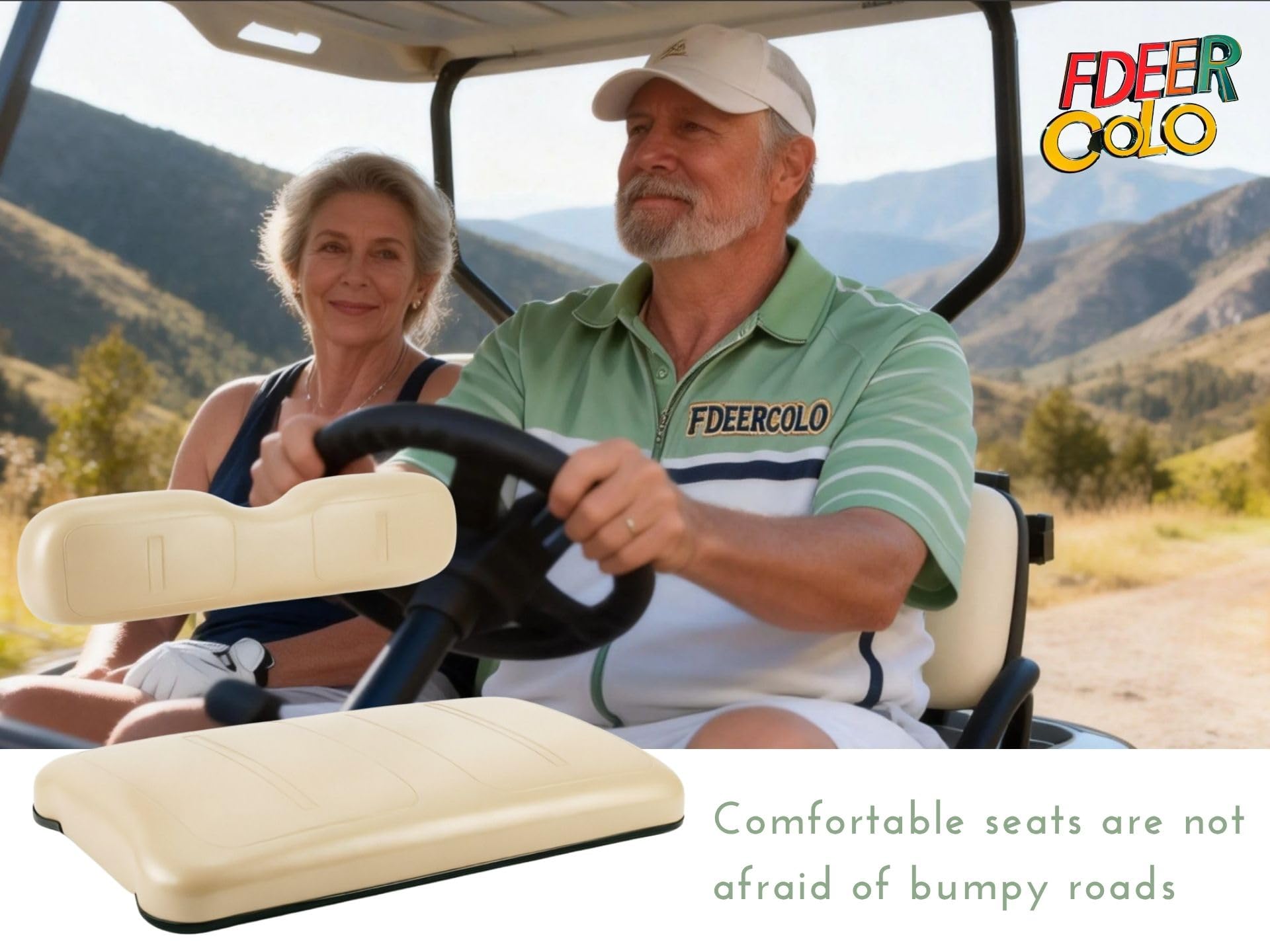 Cuscino per sedile anteriore e schienale per carrello da golf, per modelli EZGO Medalist TXT 1994-2013, con viti e cerniera inferiore, modello originale/OEM abbinato (kaki)