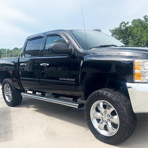 FREEMOTOR802 Smoke Window Visors For 2007-2014 Chevy Silverado & GMC Sierra Crew Cab – 4pc Set, Rain Guard