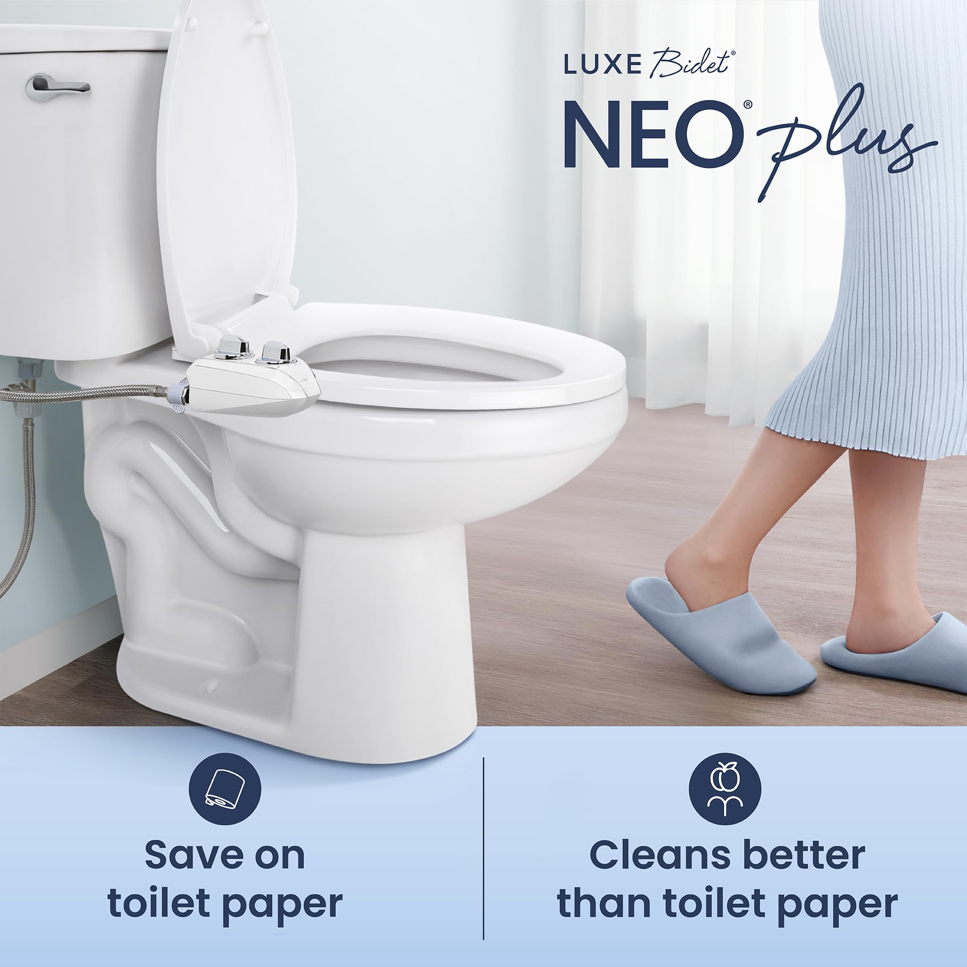 LUXE Bidet NEO 185 Plus Bidet pour toilettes, charnières innovantes pour le nettoyage, installation facile, auto-nettoyage avancé à 360°, double buse, lavage féminin et arrière (blanc)