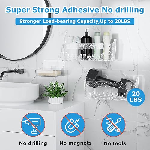 Miniatura 3 de Lsnisni Paquete de 3 organizadores de ducha de acrílico, organizador de ducha transparente adhesivo, estantes de baño de plástico con cinta