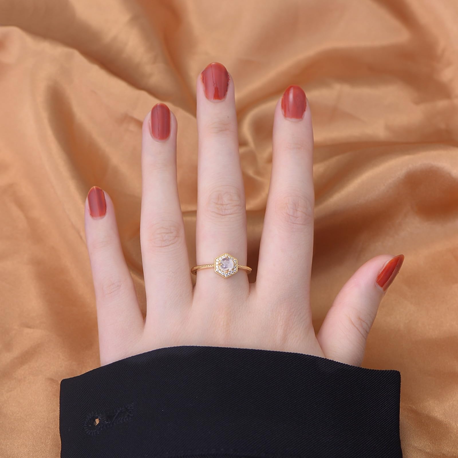 Anillo de oro con ópalo para mujer, anillo de boda, oro amarillo halo, anillos de compromiso de oro real de 0,5 ct ópalo alianzas para mujeres