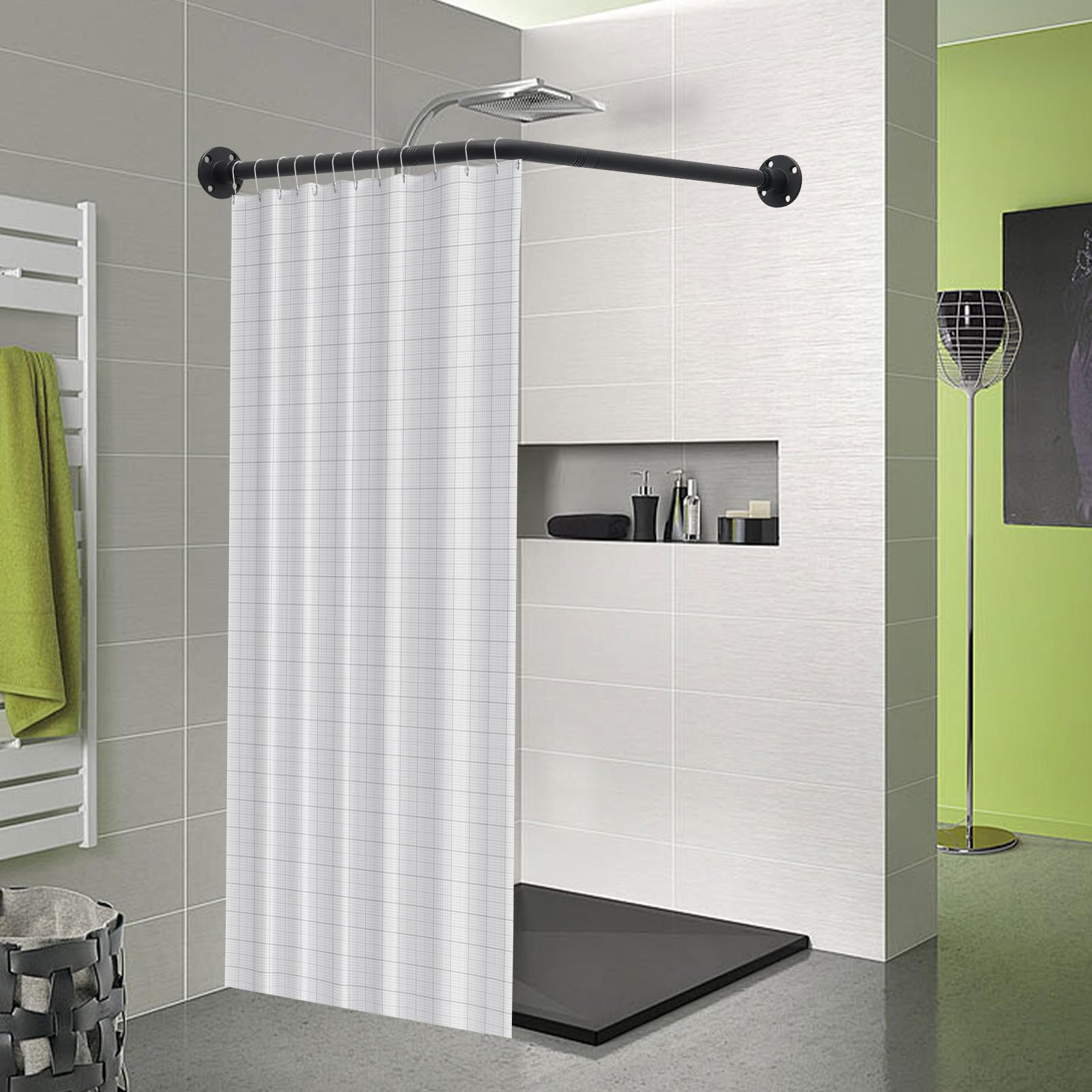Barra Cortina Ducha Esquinera en Forma de L de 68-98 cm x 68-98 cm,Acero Inoxidable sin Flacidez,Barra de Cortina Curvada Ajustable de 90 Grados Para Baño,Para Baño Tienda De Ropa,Espacio Privado