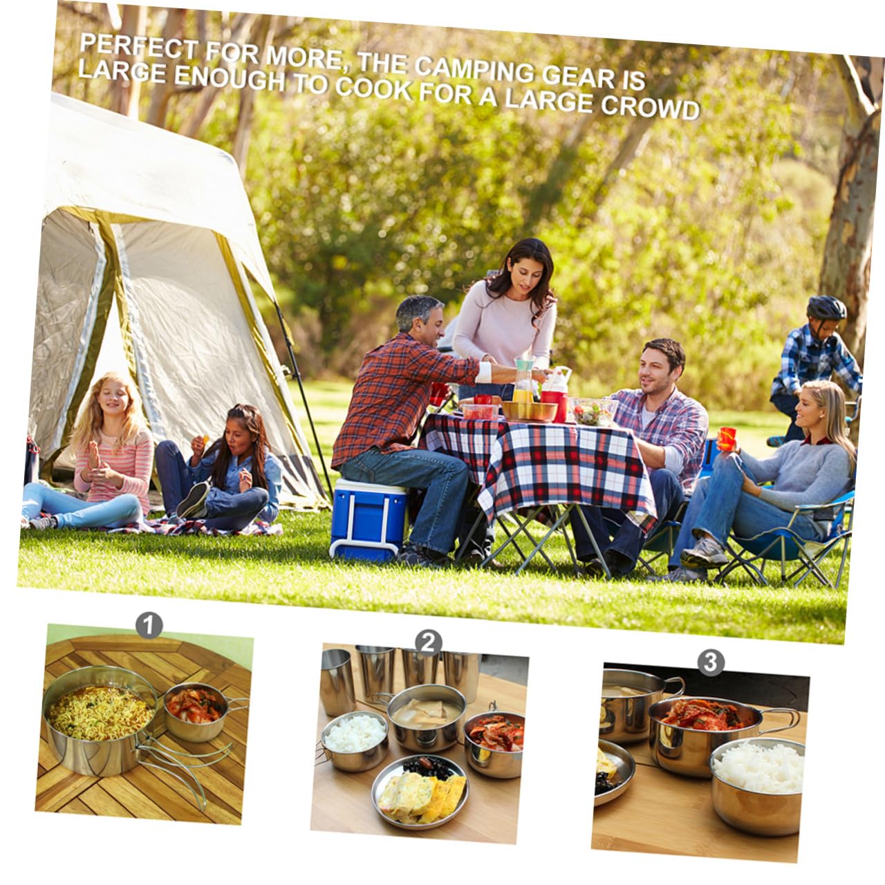 PartyKindom Ustensiles Cuisine De Camping INOX 8 Pièces Pliables, Batterie De Casseroles en Acier Inoxydable, Poêle Multifonction Légère, pour 5-6 Personnes, Randonnée Et Pique-niques en Plein Air