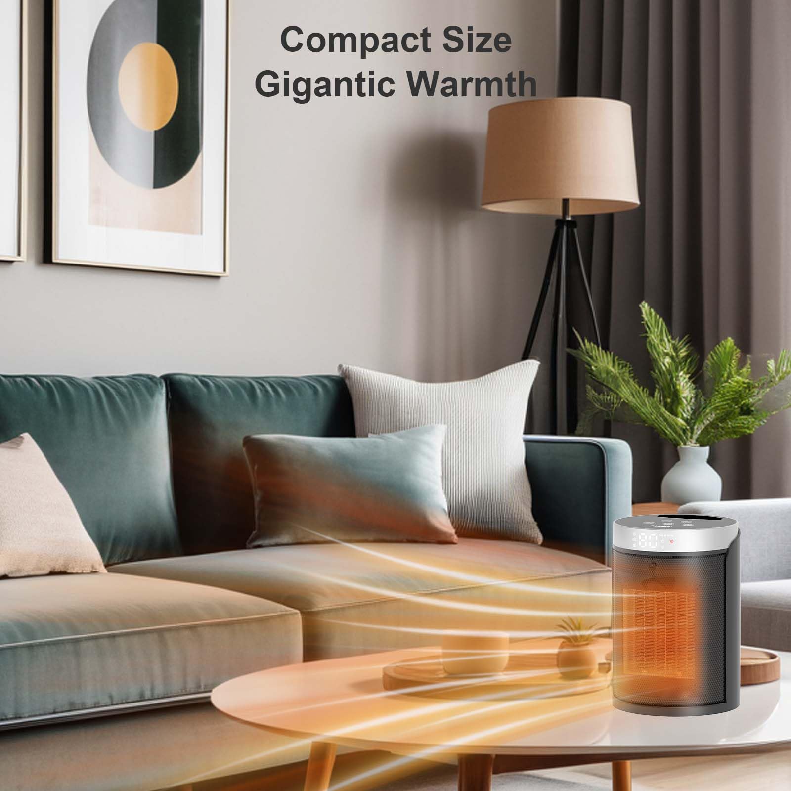 Riscaldatore di spazio in ceramica, riscaldatore portatile con visualizzazione digitale, telecomando, timer 12 ore e protezione da surriscaldamento, adatto per ufficio, camera da letto e uso