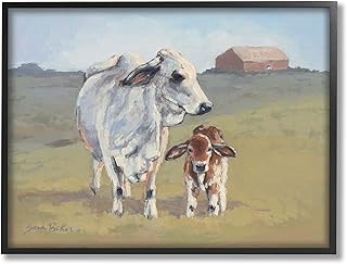Stupell Industries Baby Cow Family Farm Portrait Giclee Framed Wall Art, Design by Sara Baker
