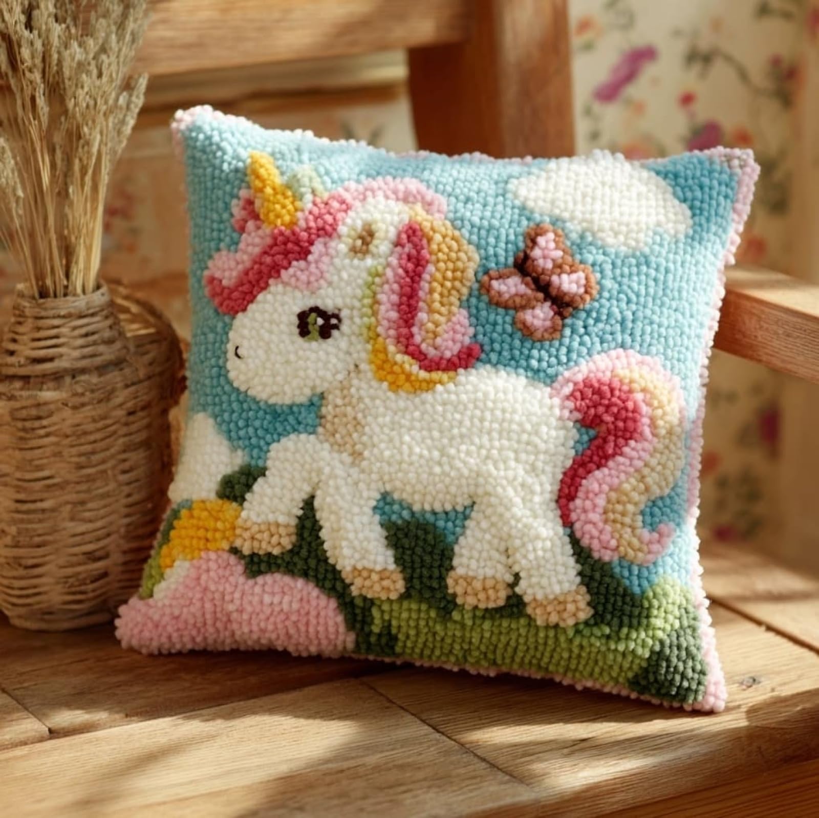 Wallustrioaw Horse And Butterfly Latch Hook Cushion Kit 43X43cm,