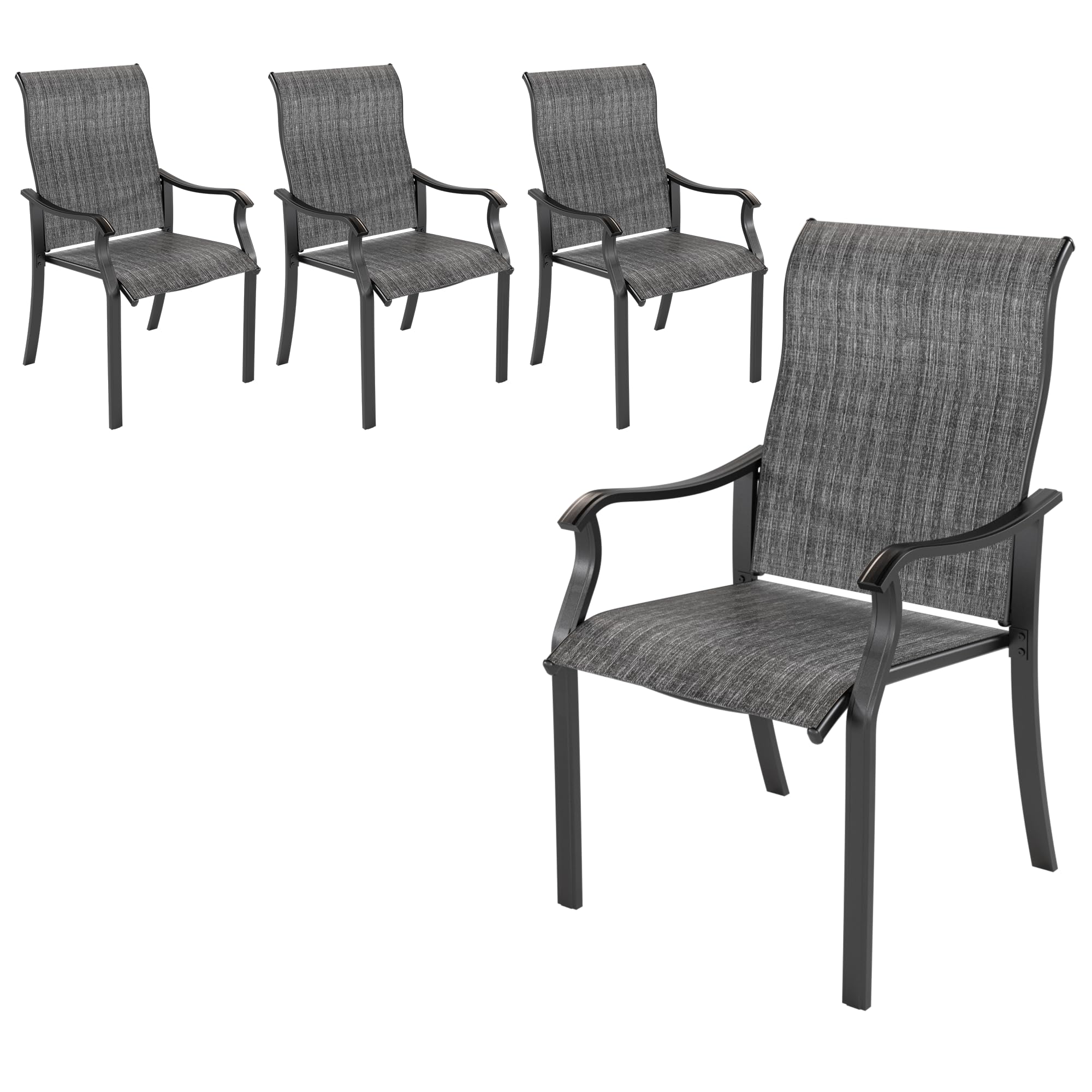 UDPATIO Patio Dining Chairs Set of 2;Outdoor Textilene Dining Chairs with High Back, Deck Chairs with Armrest, Metal Frame for Lawn Garden Backyard, Dark Grey
