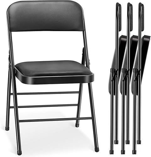 Miniatura 11 de Paquete de 2 sillas plegables con cojín acolchado de tela y respaldo, sillas de metal de grado comercial con cómodo cojín de tela suave para el Tela