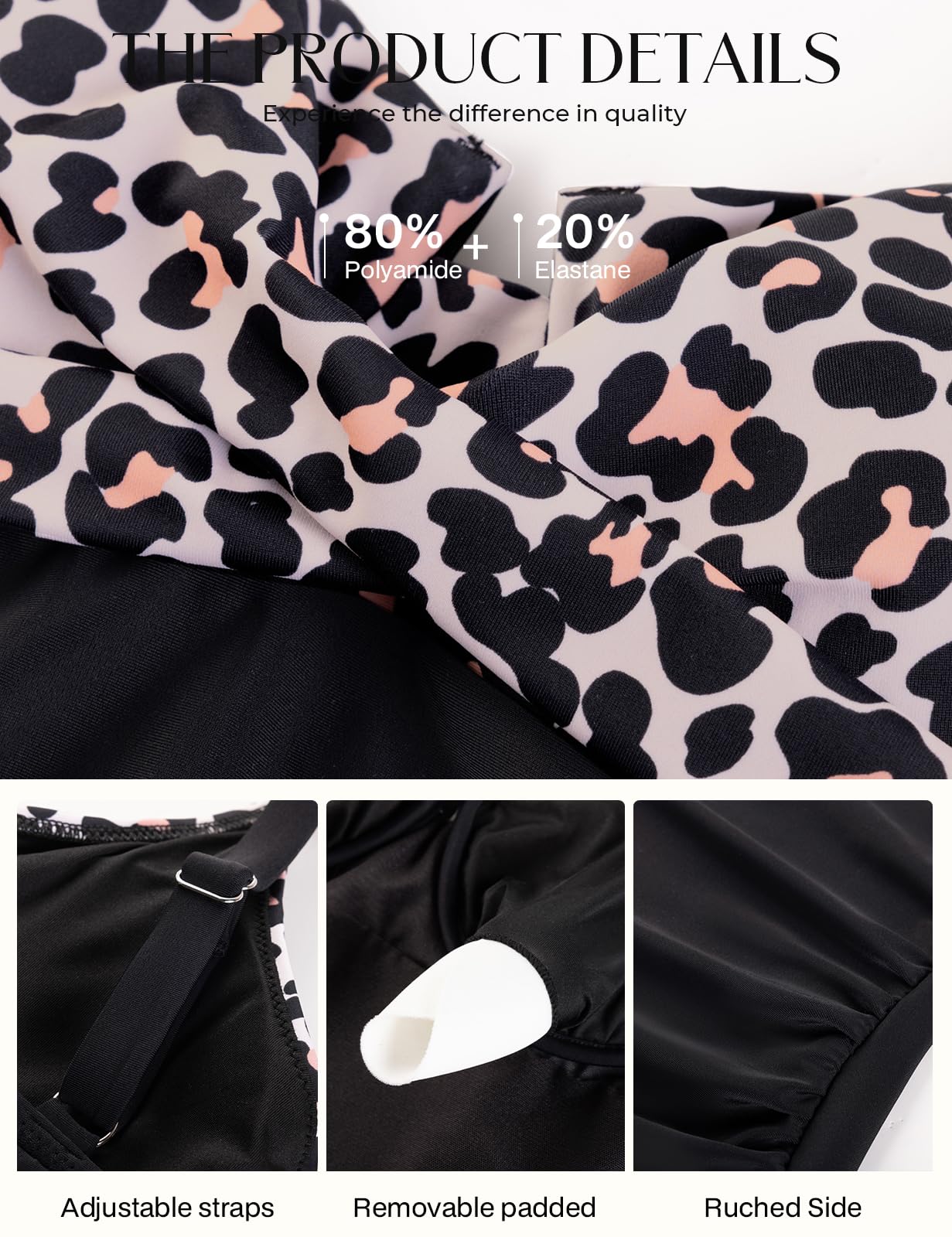 Hanna Nikole Tankini da donna con controllo della pancia, reggiseno push up con nodo busto, costume da bagno singolo, scollo a V increspato