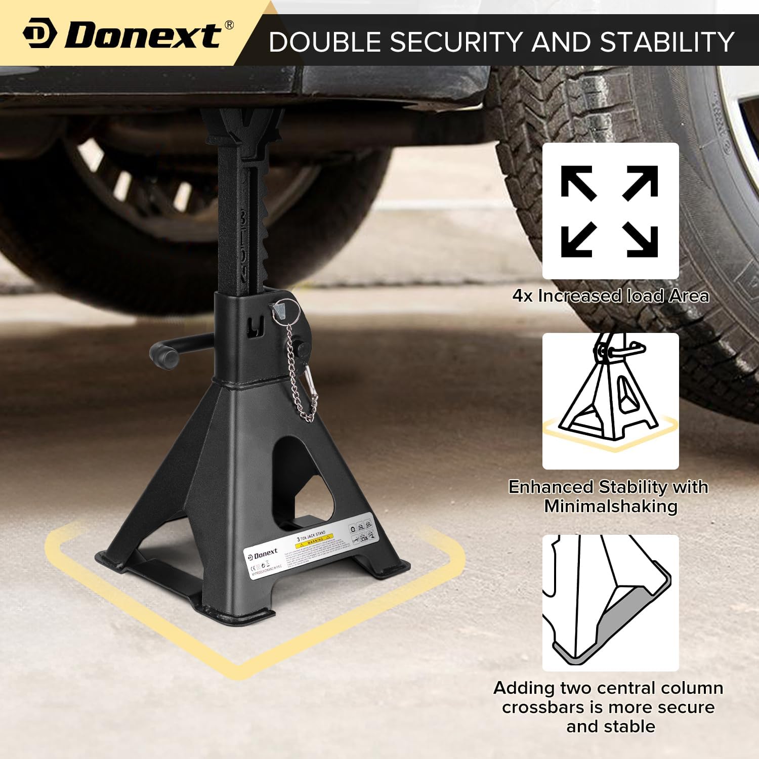 Donext Jack Stands, 3 Ton (6,000 lbs) Capacity Car Jack Stands Double Locking, 11.4"-16.54" Adjustable Height, Car Stand for Lifting, Black, 1 Pair