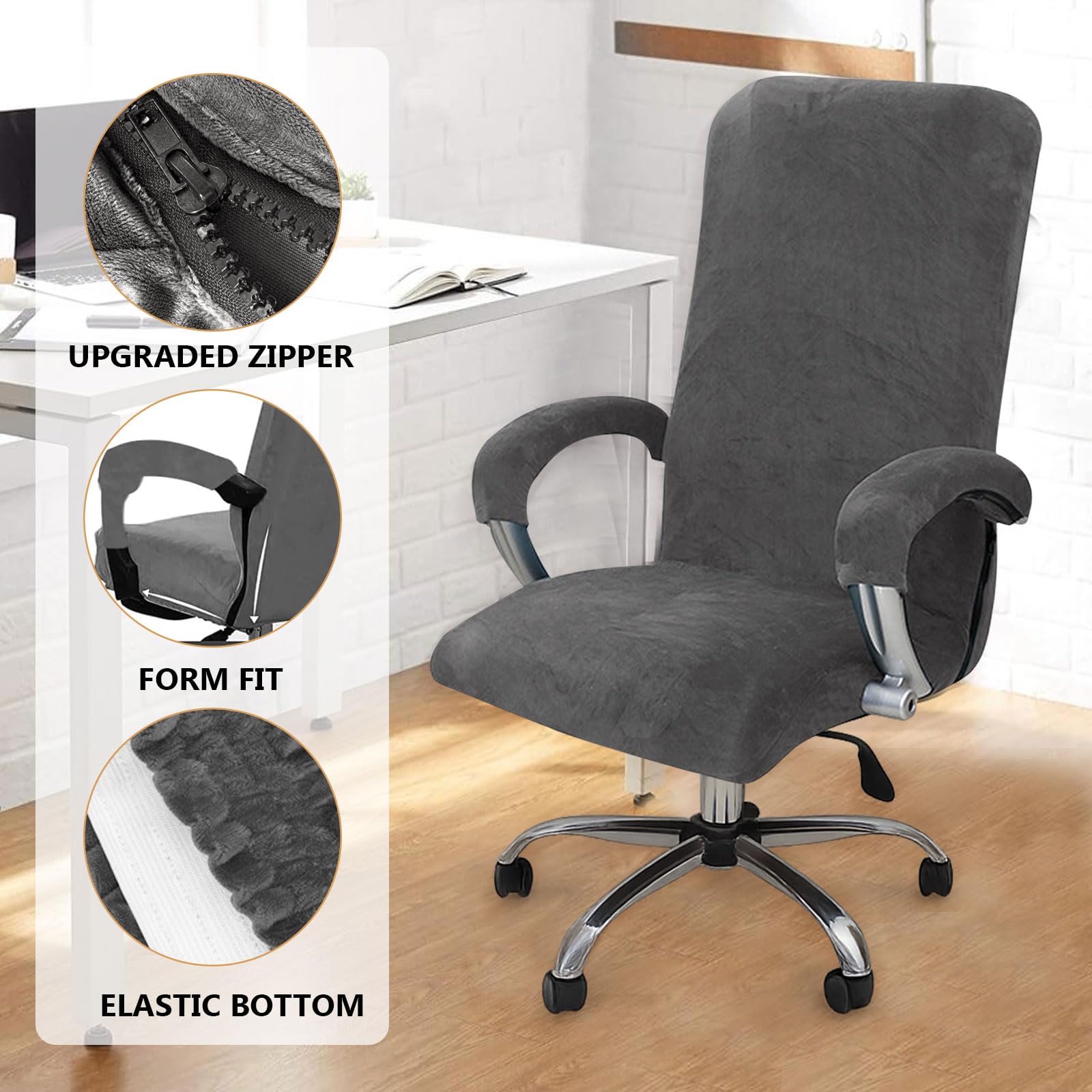 Housse De Fauteuil Bureau En Velours élastique - Amovible, Lavable, Tailles L/XL, Noir - 2