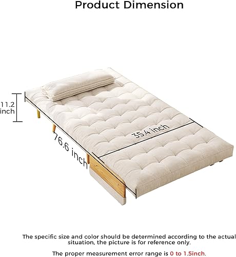 Miniatura 64 de JASIWAY Silla convertible para adultos, silla futón convertible 3 en 1 de lino con almohada, sofá cama individual plegable, cama de invitados para