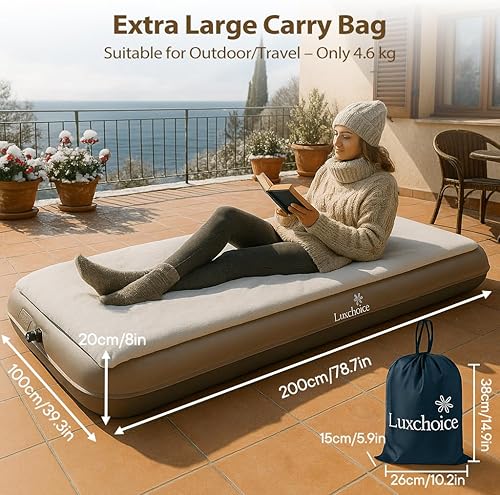 Miniatura 4 de Colchón de aire de campamento para dormir, nube, tamaño individual con bomba incorporada, colchón inflable mejorado de 2 minutos, firmeza ajustable,