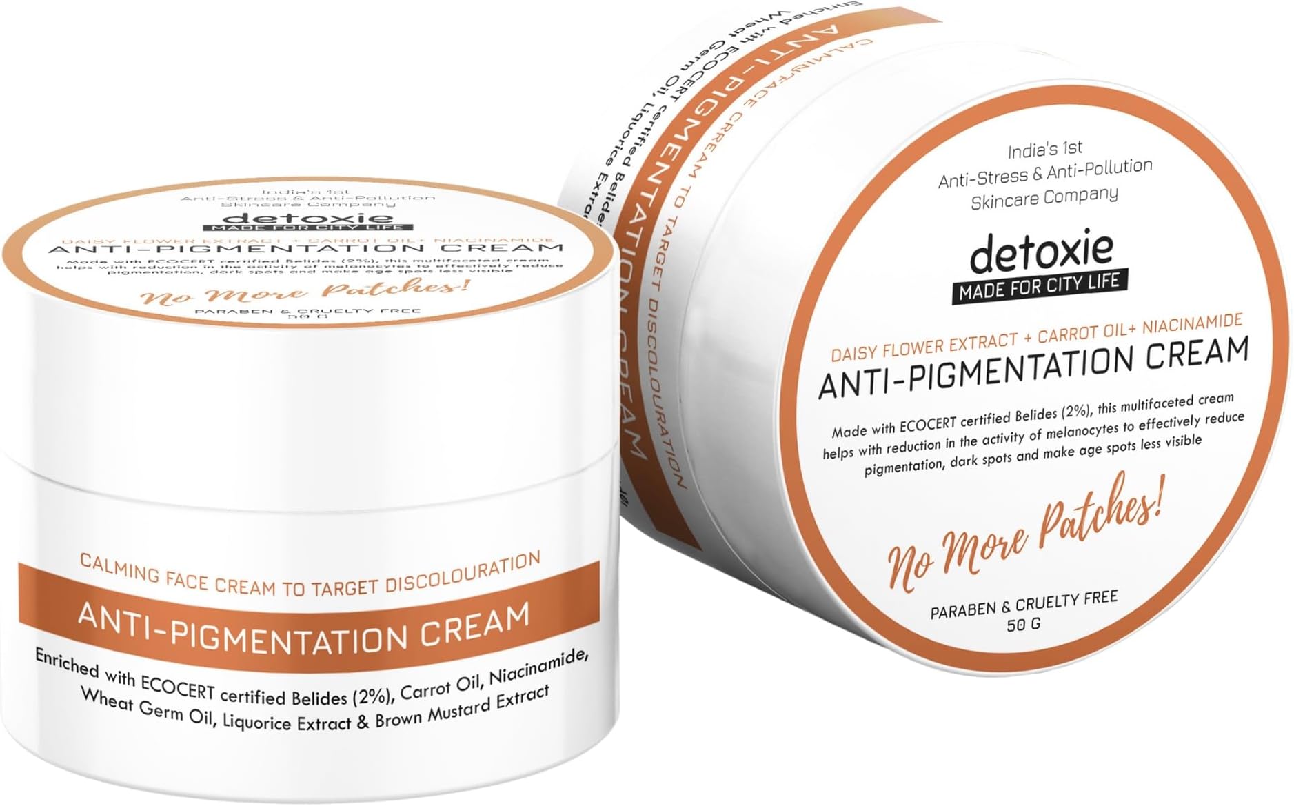 Detoxie Pigmentation Repair Cream | For Lightening of pigmented spots | Belides, Carrot Oil, Vitamin C, Niacinamide & Hyaluronic Acid | All Skin Types | Ayurvedic Formulation | 50 g