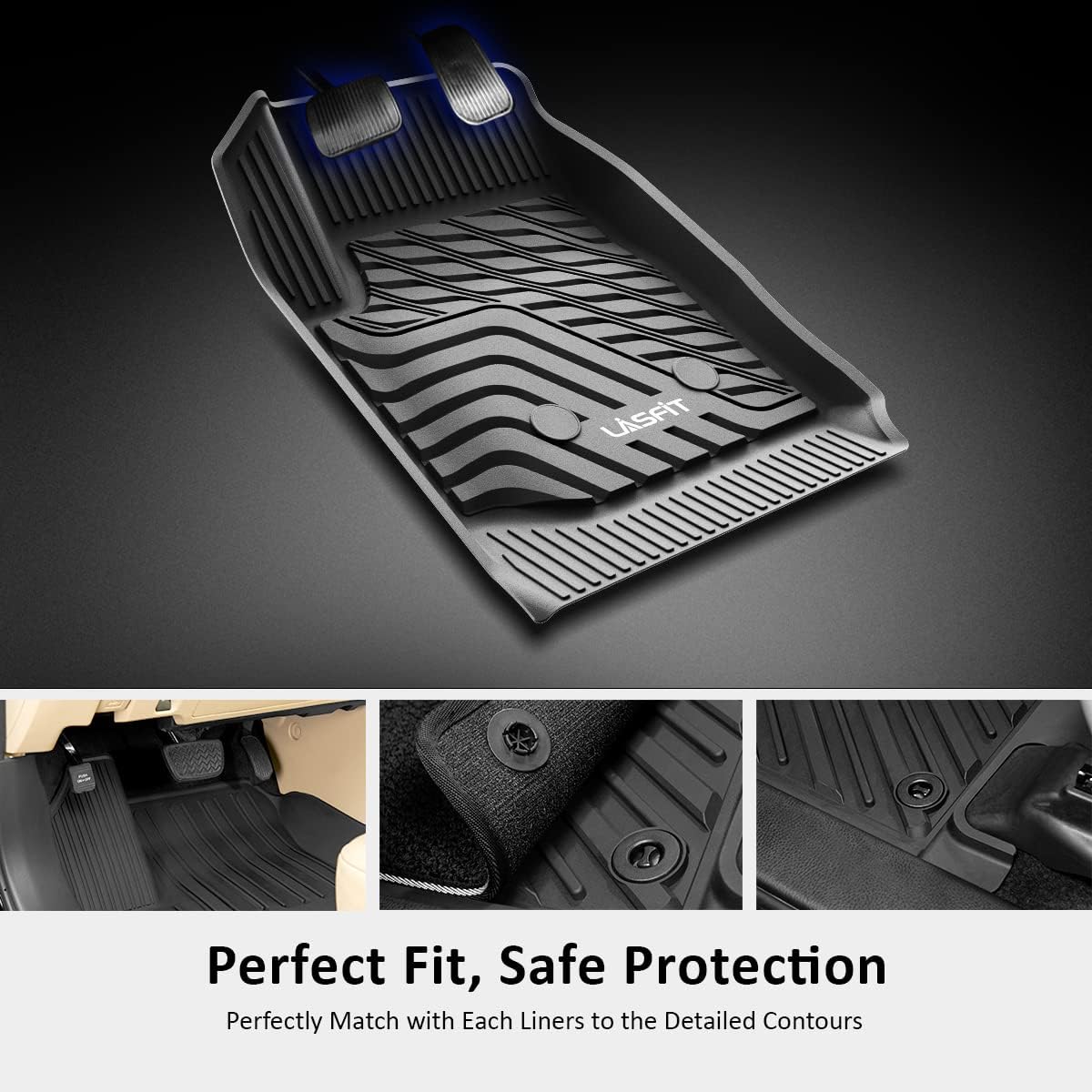 LASFIT Floor Mats for Toyota Highlander 2020-2025 2026 8-seat (Not for Hybrid) All Weather TPE Custom fit Floor Liner for Highlander car mats, Front and Rear 2 Row Mats. - Image 5