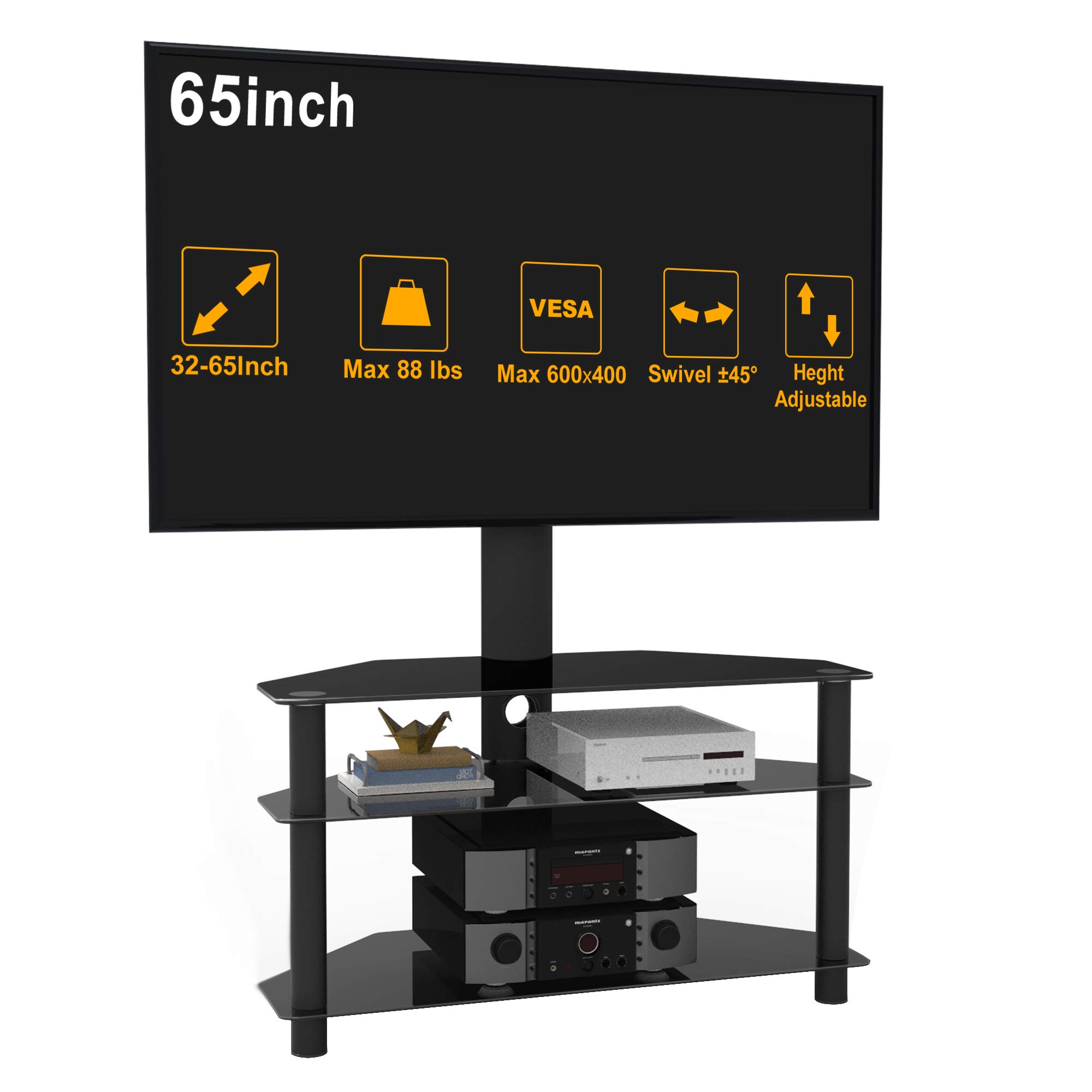 IANIYA Rotate 3-Tier Tempered Glass TV Stand