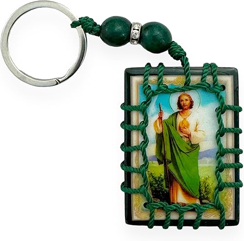 Miniatura 2 de Llavero rectangular de madera verde malverde con cuentas verdes, regalo de recuerdo coleccionable, llavero, Verde, Mediana