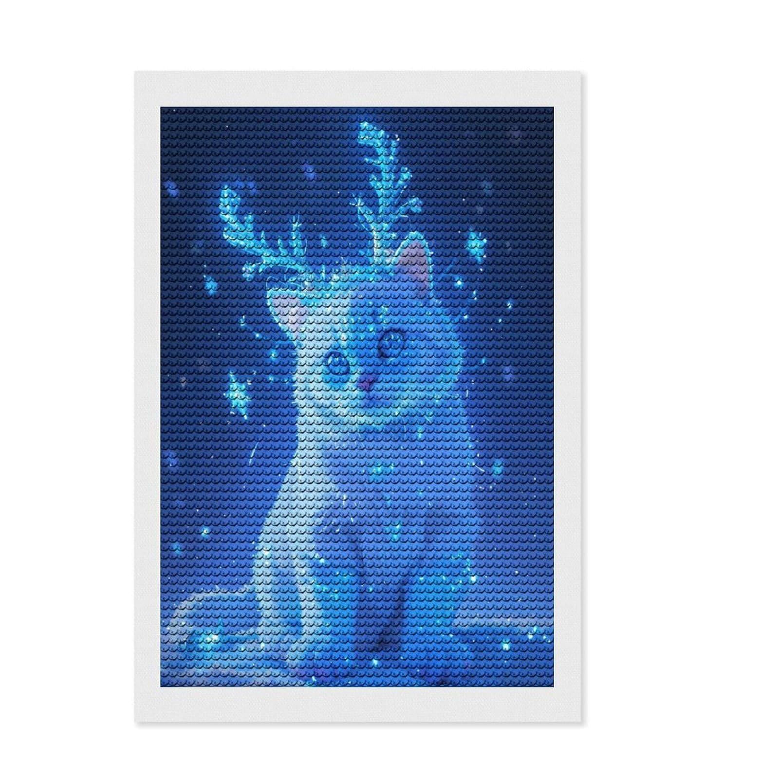 Junmoney Magical Blue Cat Snow DIY Diamond Art Canvas Kit 8"x12", Bedroom Decor, for Craft Lovers, Full Kit Included, Thoughtful Handmade Gift
