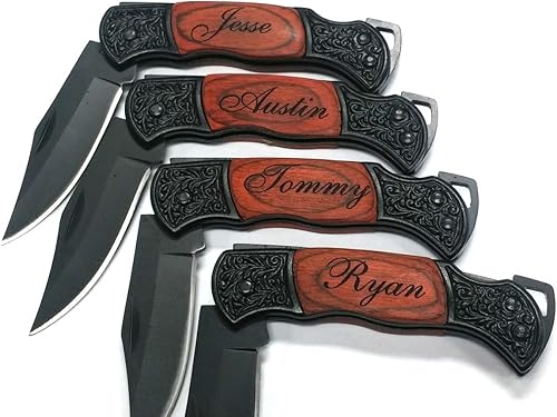 Miniatura 2 de Gifts Infinity® Navaja de bolsillo con grabado personalizado a láser, mando de palosanto, obsequio gratuito para día del padrino/día del padre