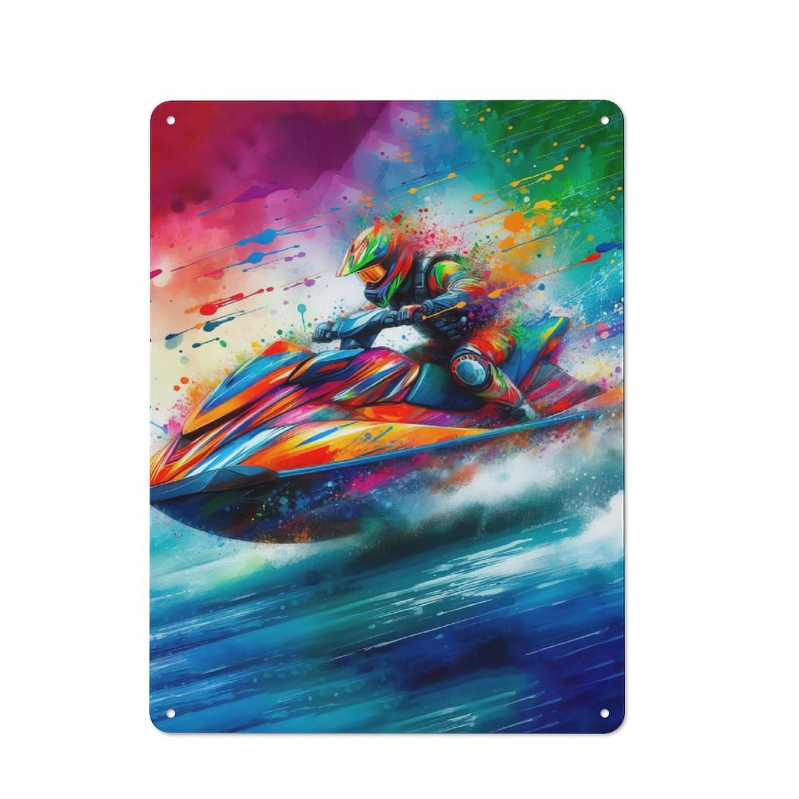 Junmoney Style-20 Jet Ski Watercolor Art Rustic Metal Plaque 40X30cm For Café Or Restaurant, Wall Decor For People Reorganising Café And Restaurant