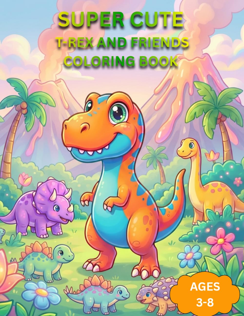 Cute T-Rex and Friends: A Fun and Adorable Dinosaur Coloring Book for Kids Ages 3-8