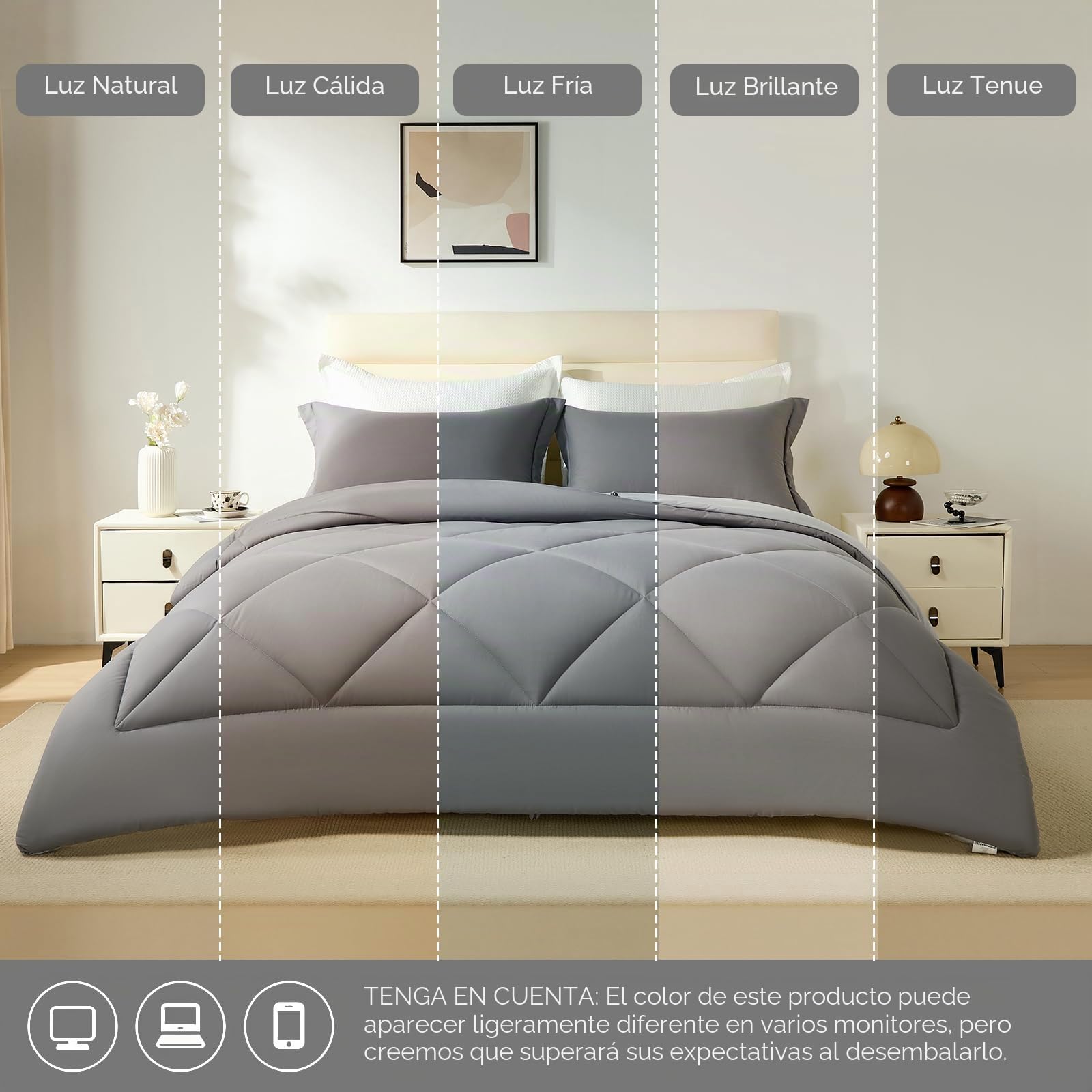 beeweed Reversible Edredón Cama 105/120 Invierno - Relleno Nórdico 200x200 cm de Fibra Oeko-Tex. 400 gr/m² para Cama 105x190, Fibra Suave y Transpirable, con 2 Fundas Almohada