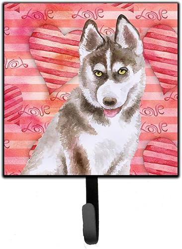 Caroline's Treasures BB9783SH4 Siberian Husky Grey Love Correa o llavero de color rojo, ganchos de pared, ganchos para llaves, perchero de pared,